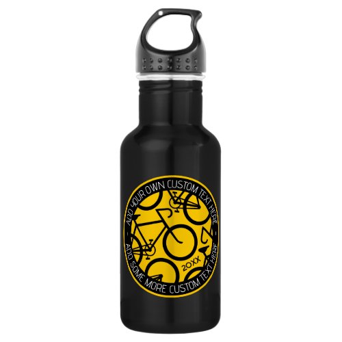 Custom Text Bicycle Yellow  Black Stainless Steel Water Bottle