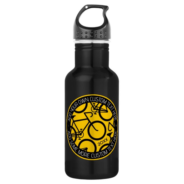 Custom Text Bicycle Yellow & Black Stainless Steel Water Bottle (Front)