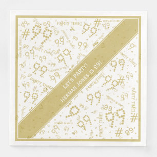 Custom Text & Birthday Age Pattern Gold/White   Paper Dinner Napkins