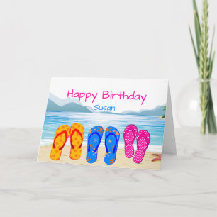 Custom text Birthday Flip Flops & Beaches Fun Card