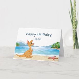 Custom text Birthday Fun Australia Kangaroo Beach Card