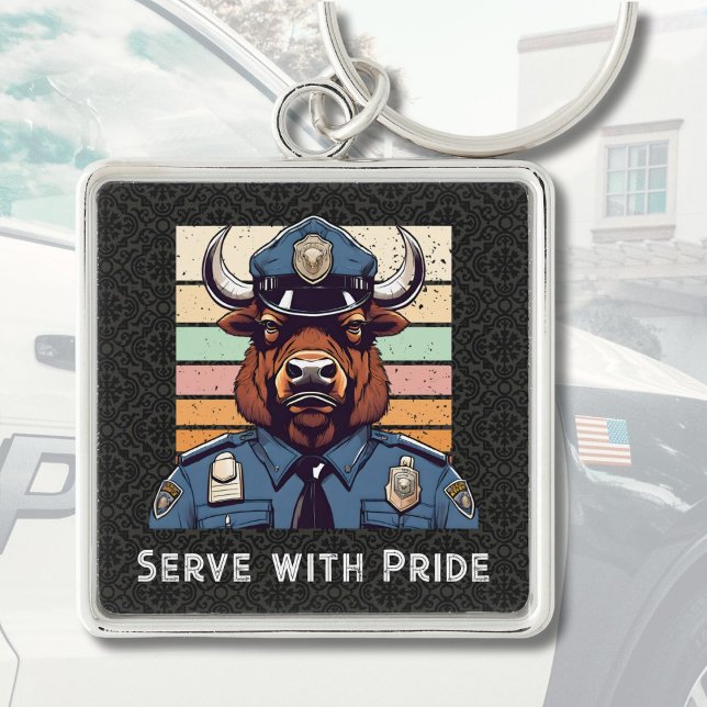 Custom Text Bison Gift for Police Officers Dad Him Keychain (Custom Text Bison Gift for Police Officers Dad Him)