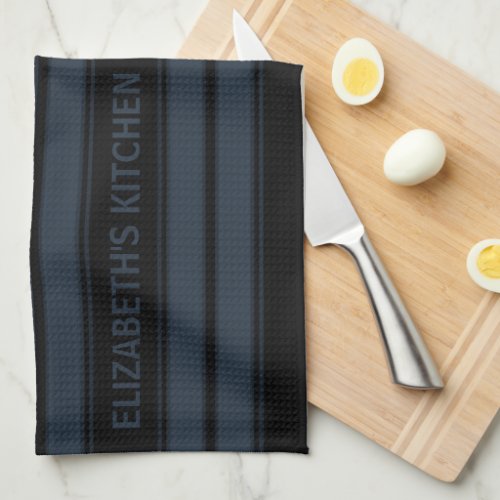 Custom Text Black and Grey Striped Kitchen Towel