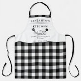 Custom Text, Black and White Buffalo Plaid Kitchen Apron