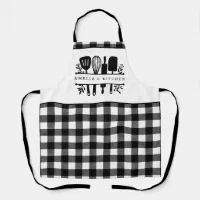 Custom Text, Black and White Buffalo Plaid Kitchen Apron