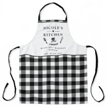 Custom Text, Black and White Buffalo Plaid Kitchen Apron Custom Text, Black and White Buffalo Plaid Kitchen Apron