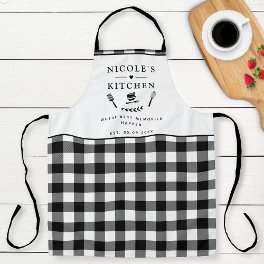 Custom Text, Black and White Buffalo Plaid Kitchen Apron