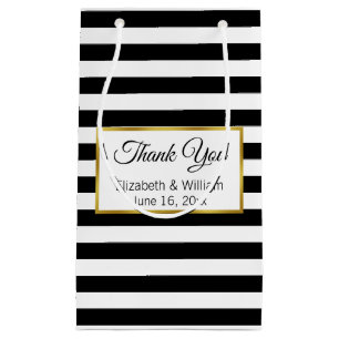 Custom Text Black and White Striped Small Gift Bag