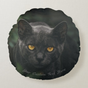 Custom Text   Black Cat Spooky Glowing Eyes Round Pillow