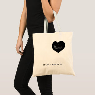 Custom Text Black Heart SECRET MESSAGE Tote Bag