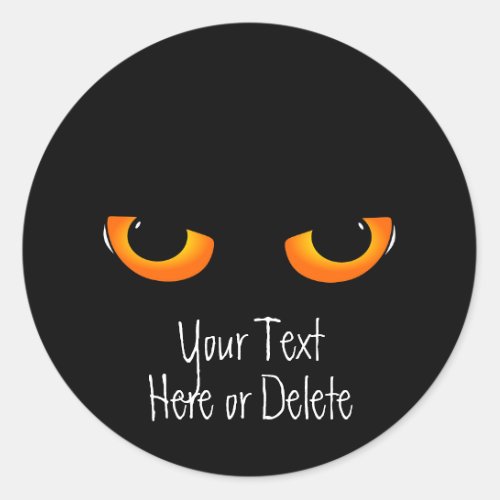 Custom Text Black Kitty Cat Golden Eyes Halloween Classic Round Sticker