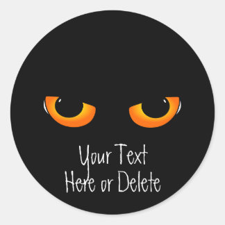 Custom Text Black Kitty Cat Golden Eyes Halloween Classic Round Sticker