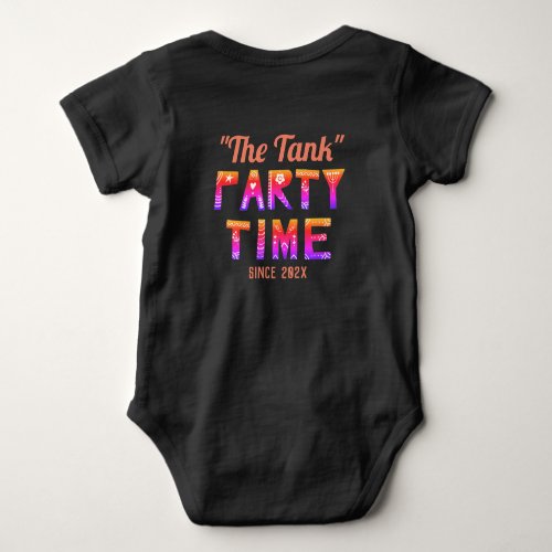 Custom Text Black Party Time Celebration Birthday  Baby Bodysuit
