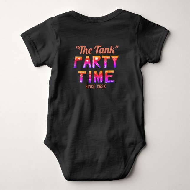 Custom Text Black Party Time Celebration Birthday  Baby Bodysuit (Back)