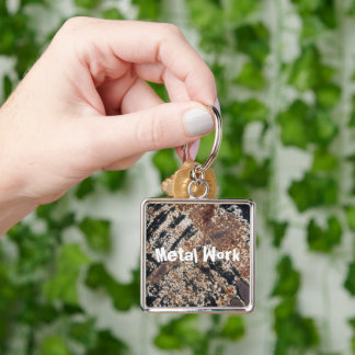 Custom Text Black Rusty Metal Grunge Photograph Keychain