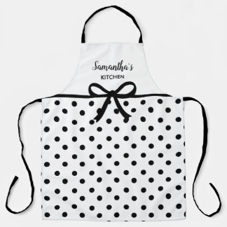 Custom Text Black White Polka Dots Cute Kitchen Apron
