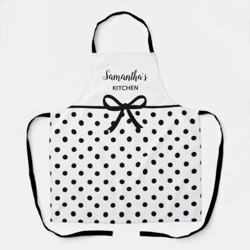 Custom Text Black White Polka Dots Cute Kitchen Apron