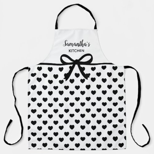 Custom Text Black White Polka Dots Hearts Kitchen Apron