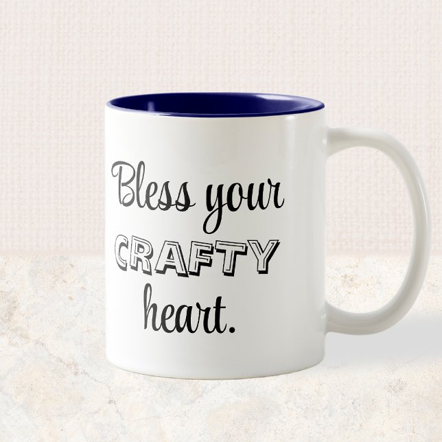 Custom Text, Bless Your Crafty Heart Two-Tone Coffee Mug (Creator Uploaded)