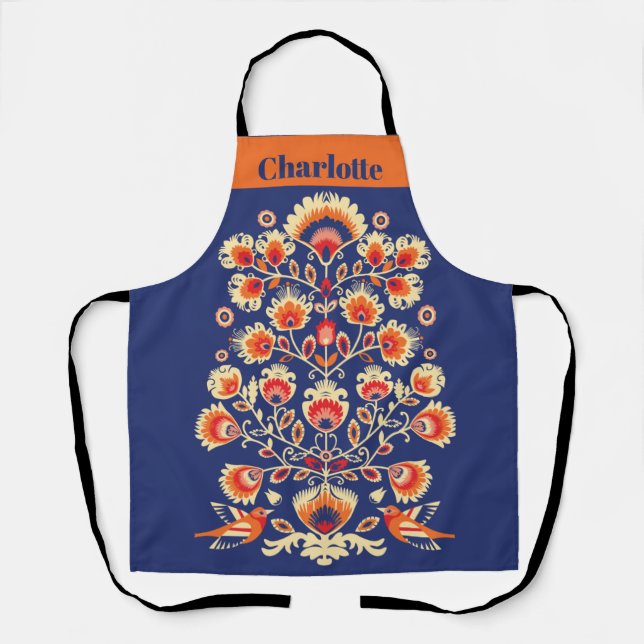 Custom text Blue and orange folkloric apron (Front)