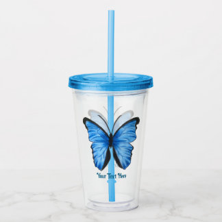 Custom Text Blue Butterfly Design Acrylic Tumbler