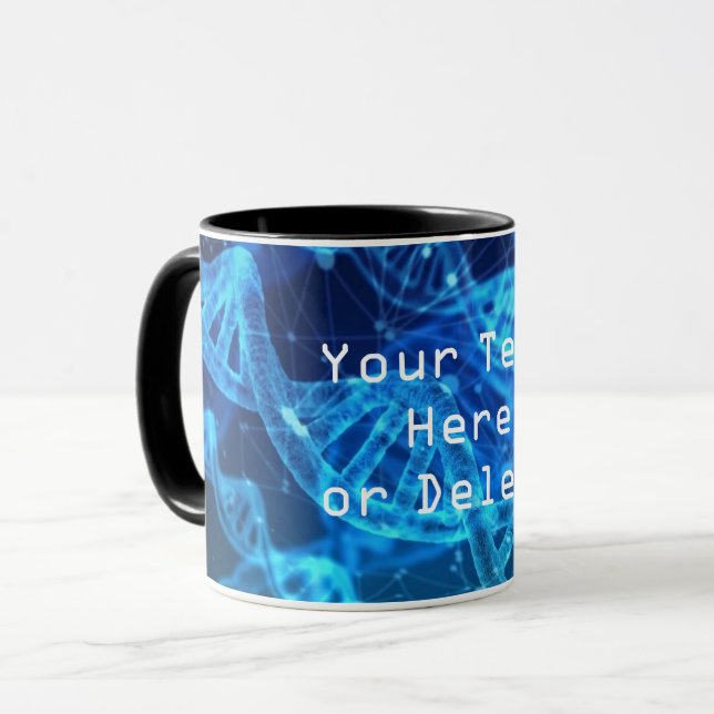 Custom Text Blue Double Helix DNA Strand Science Mug (Front Left)