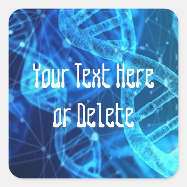 Custom Text Blue Double Helix DNA Strand Science Square Sticker (Front)