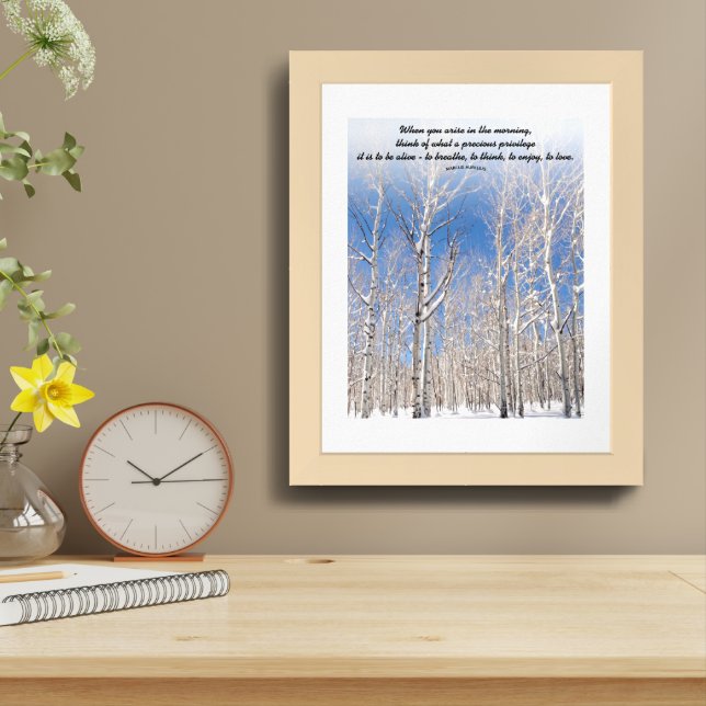 Custom Text Blue Sky Towering Aspens In Snow Photo Framed Art (Table Top)