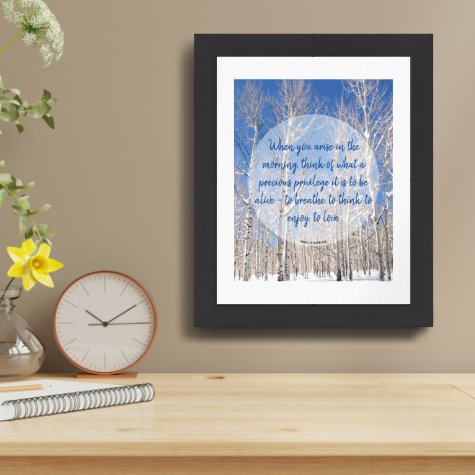 Custom Text Blue Sky Towering Aspens In Snow Photo