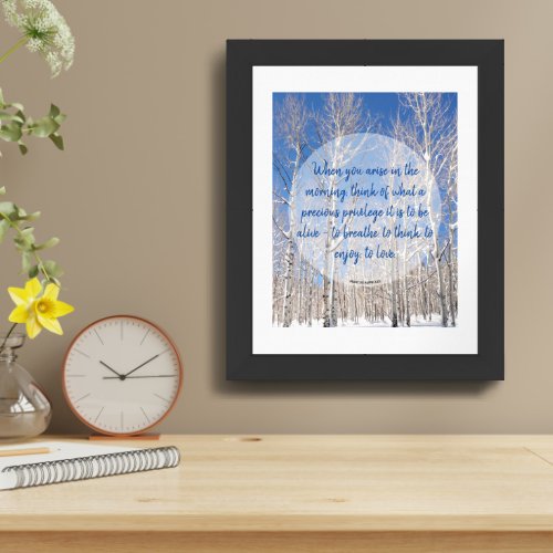 Custom Text Blue Sky Towering Aspens In Snow Photo Framed Art