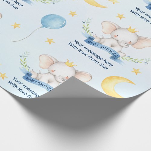 Custom Text Blue Watercolor Elephant Baby Shower Wrapping Paper