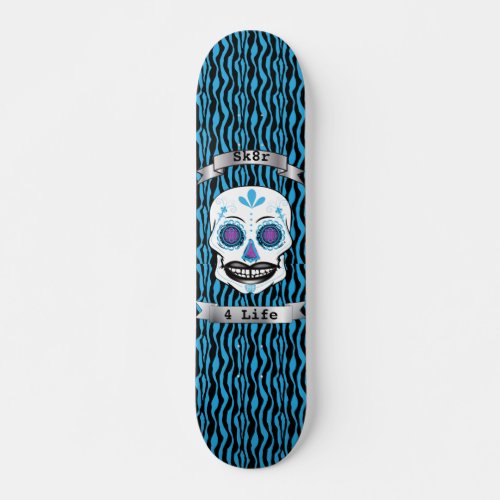Custom Text Blue Zebra Blue Candy Skull Deck