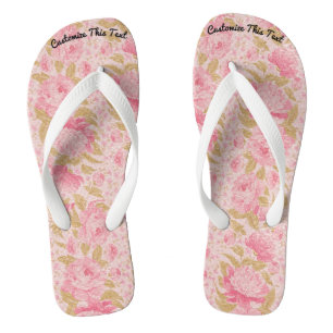 Custom Text / Blush Metallic Glitter Floral Shabby Flip Flops