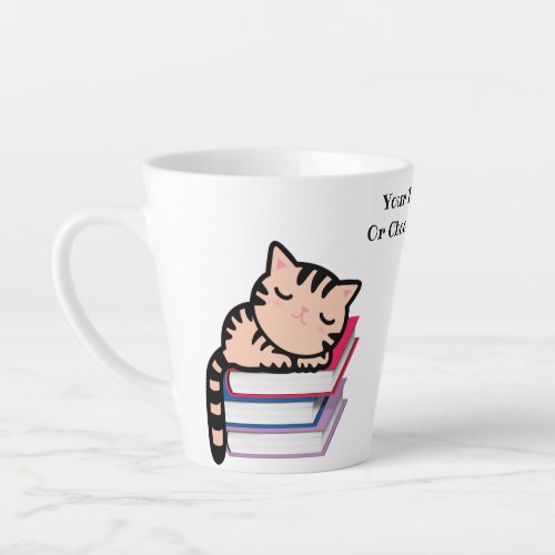 Custom Text Book Lover Cat Lover Kawaii Kitty Latte Mug