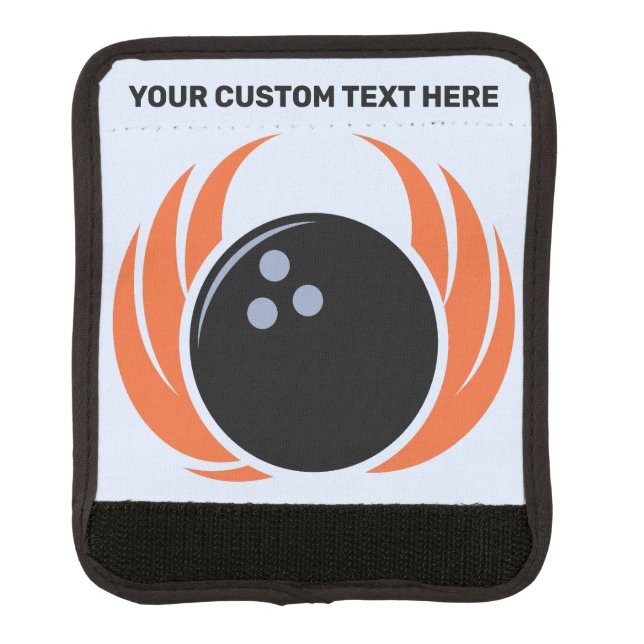 Custom Text Bowling Ball with Flame Luggage Handle Wrap (Front)