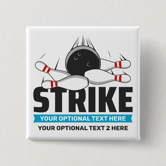 Custom Text Bowling Strike Button (Front)