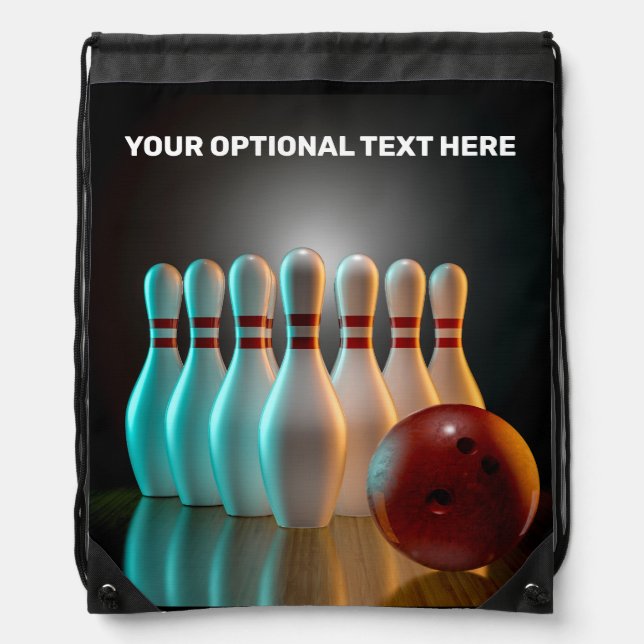 Custom Text Bowling Strike Drawstring Bag (Front)