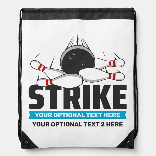 Custom Text Bowling Strike Drawstring Bag (Front)