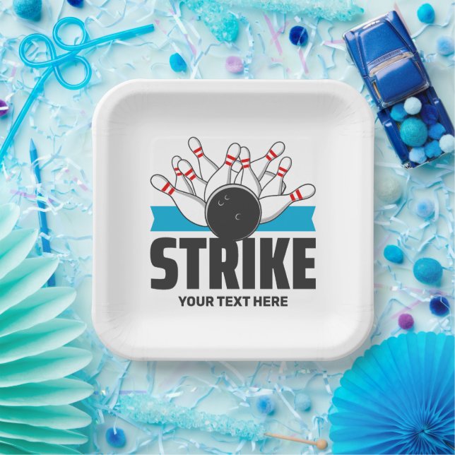 Custom text Bowling Strike Paper Plates (Party)