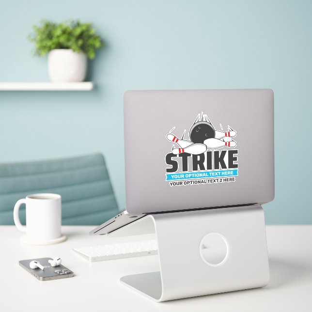 Custom Text Bowling Strike Sticker (Laptop On Desk)
