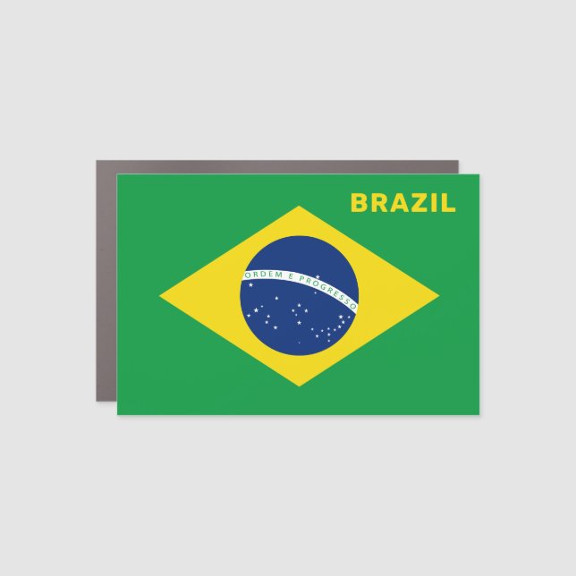 Custom Text Brazil Flag Car Magnet (Front)