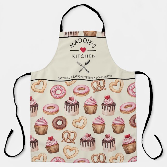 Custom Text Bread Baker Pattern Apron (Front)
