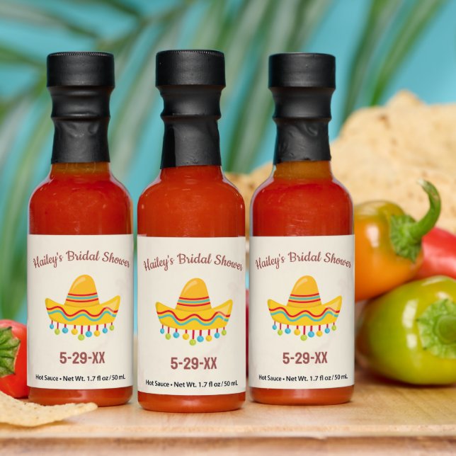 Custom Text Bridal Shower Personalized Sombrero Hot Sauces (Multi)