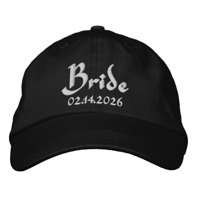 Custom Text Bride With Date Embroidered Baseball Cap (Front)