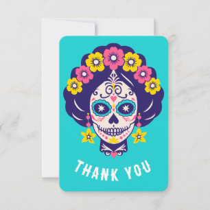 Custom Text Bright Floral Sugar Skull Girl   Thank You Card