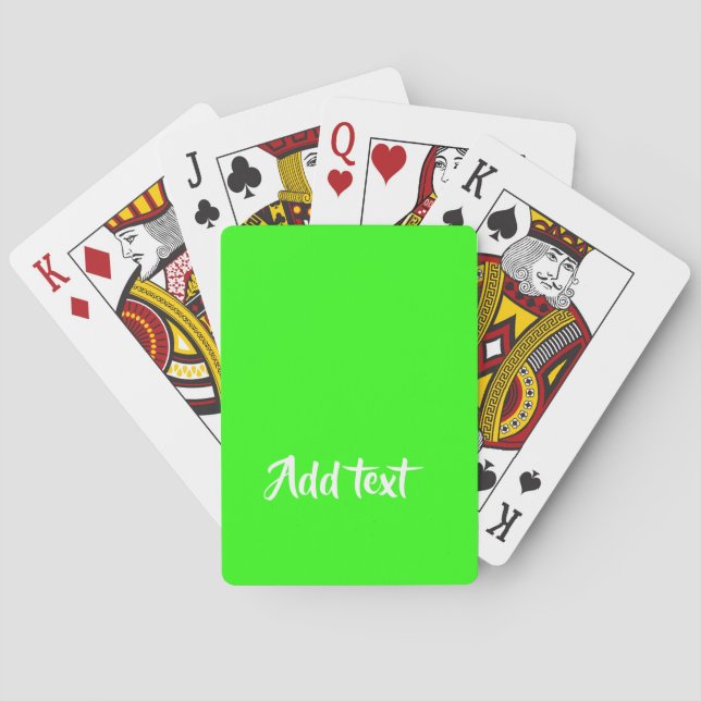 Custom text bright green plain poker cards (Back)
