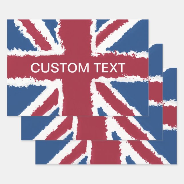 Custom Text British Union Jack Flag Art Heva Weva  Wrapping Paper Sheets (Set)