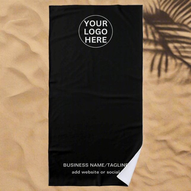Custom Text & Business Logo Black & White Branded  Beach Towel (Creator Uploaded)