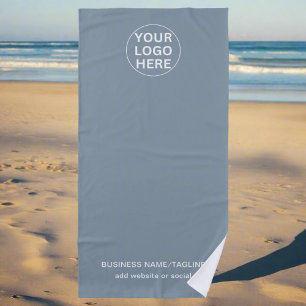 Custom Text & Business Logo Dusty Blue Branded Beach Towel