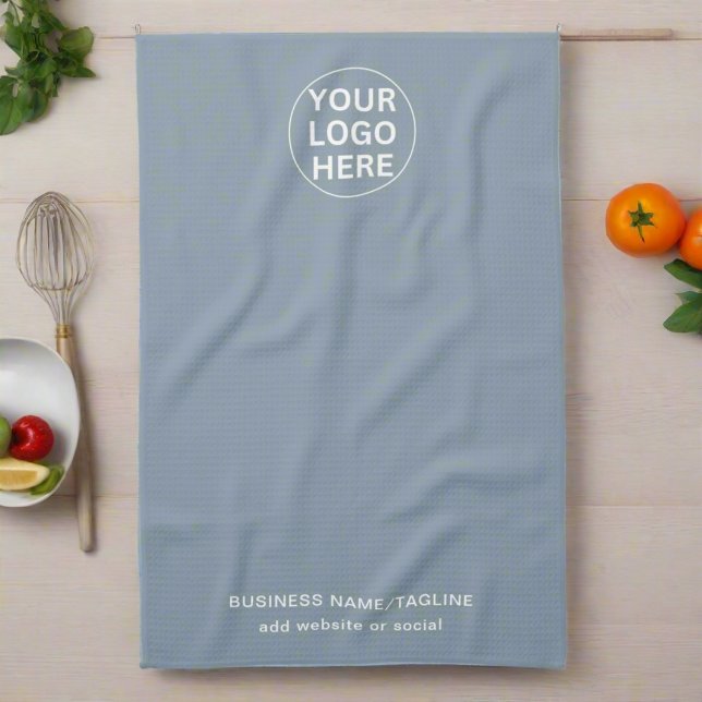 Custom Text & Business Logo Dusty Blue Promotionl Kitchen Towel (Creator Uploaded)